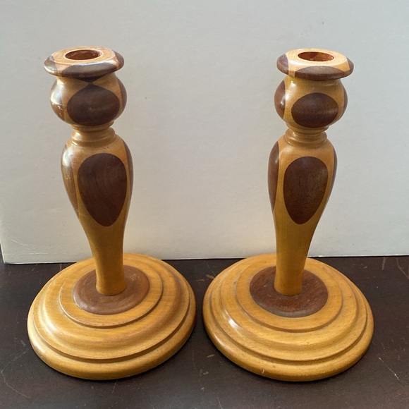 Midcentury wood candle holders. - Picture 2 of 12